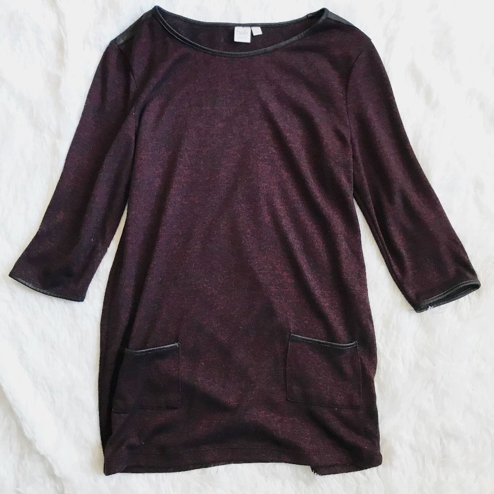 TWIK Red Black Sweater Tunic Leather Accents